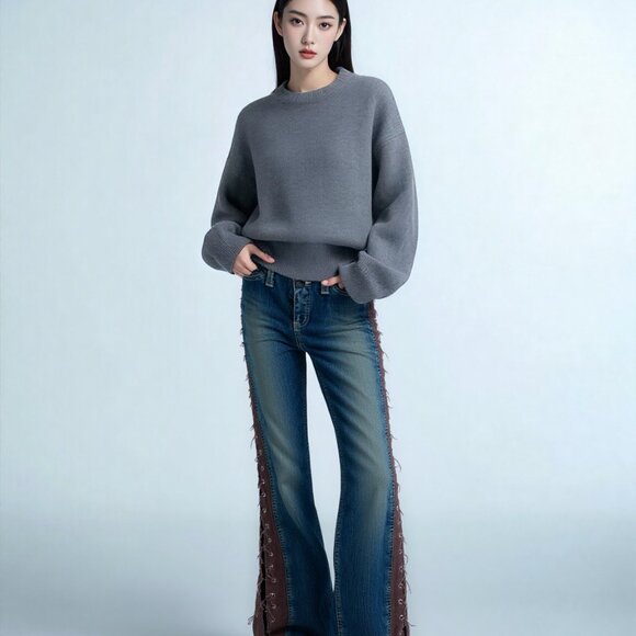 VTG JOU JOU Women's Jeans W Suede Side Stitching Western Chic Sz 9/10 - Picture 2 of 7